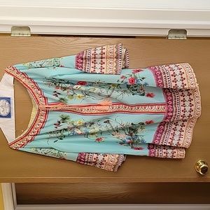 NWT Floral Umgee boho style dress/tunic...can be worn off shoulder p2p 25. Teal